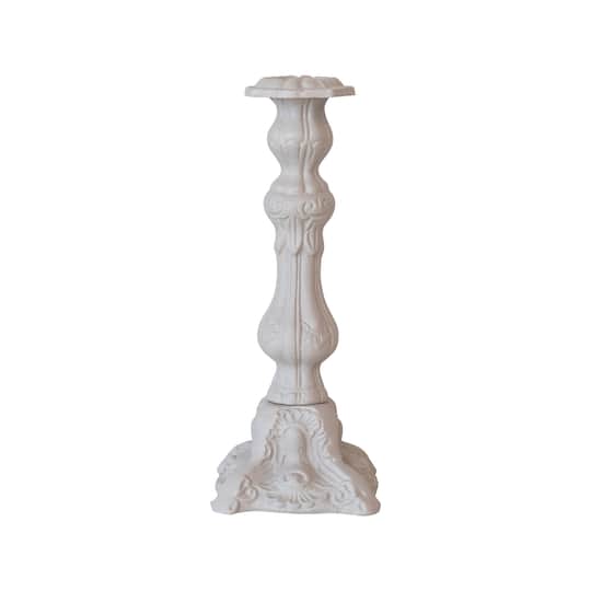 Hello Honey® 12" Gray Embossed Cast Aluminum Taper Candleholder